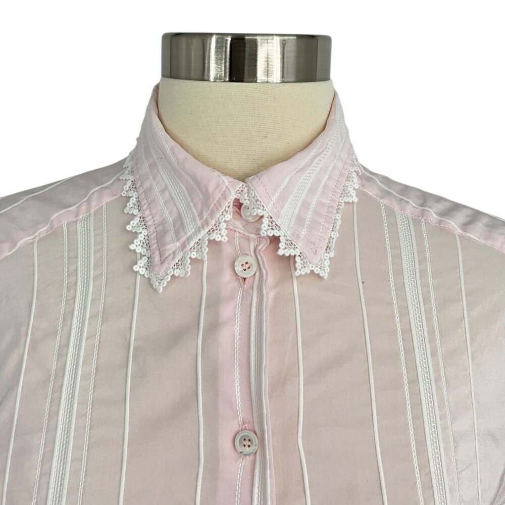 Bella Freud Button Down Shirt Pink Striped Scalloped Collar Cuffs Size 8 Preppy - Picture 3 of 12